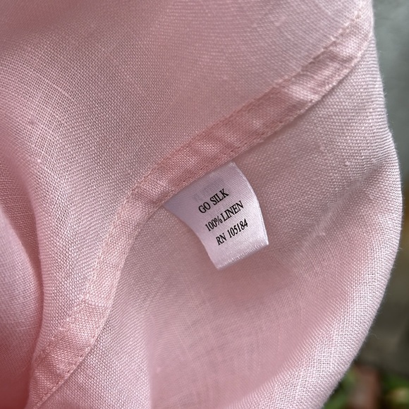 Go Silk 100% Linen Pastel Pink Button Down Blouse Shirt Top Womens XL Pocket Tee - Picture 8 of 8